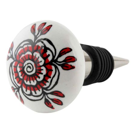 Red Black Rose Flat Ceramic Wine Bottle Stopper